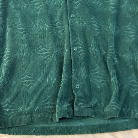 Forever 21 men’s terry cloth imprinted short sleeve button up | green | L | NEW - Picture 7 of 8